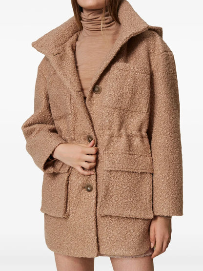 Curly-Finish Parka Coat