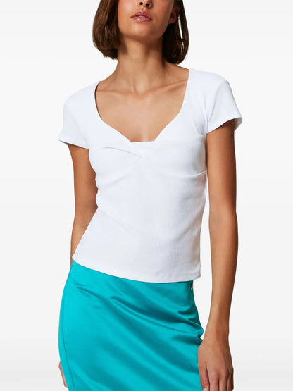 Knot-Detailing Ribbed-Knit T-Shirt