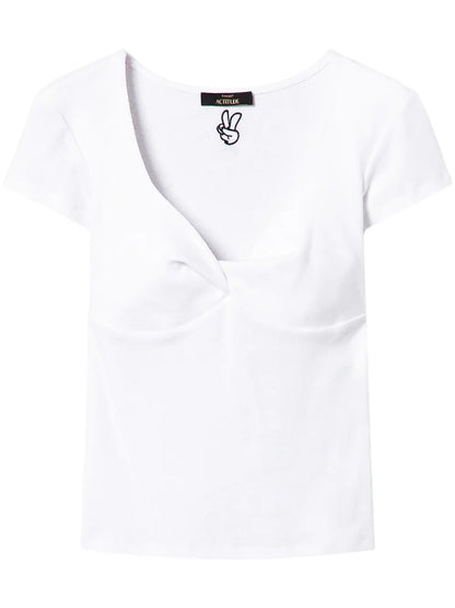 Knot-Detailing Ribbed-Knit T-Shirt