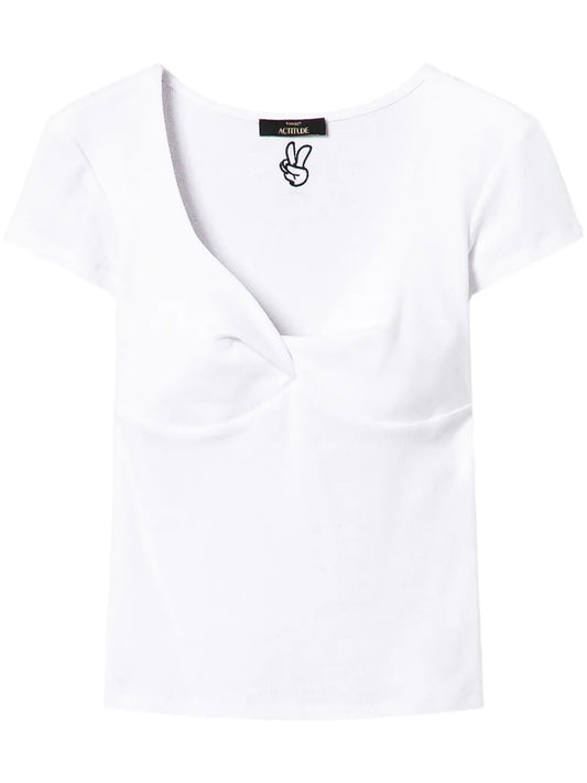 Knot-Detailing Ribbed-Knit T-Shirt