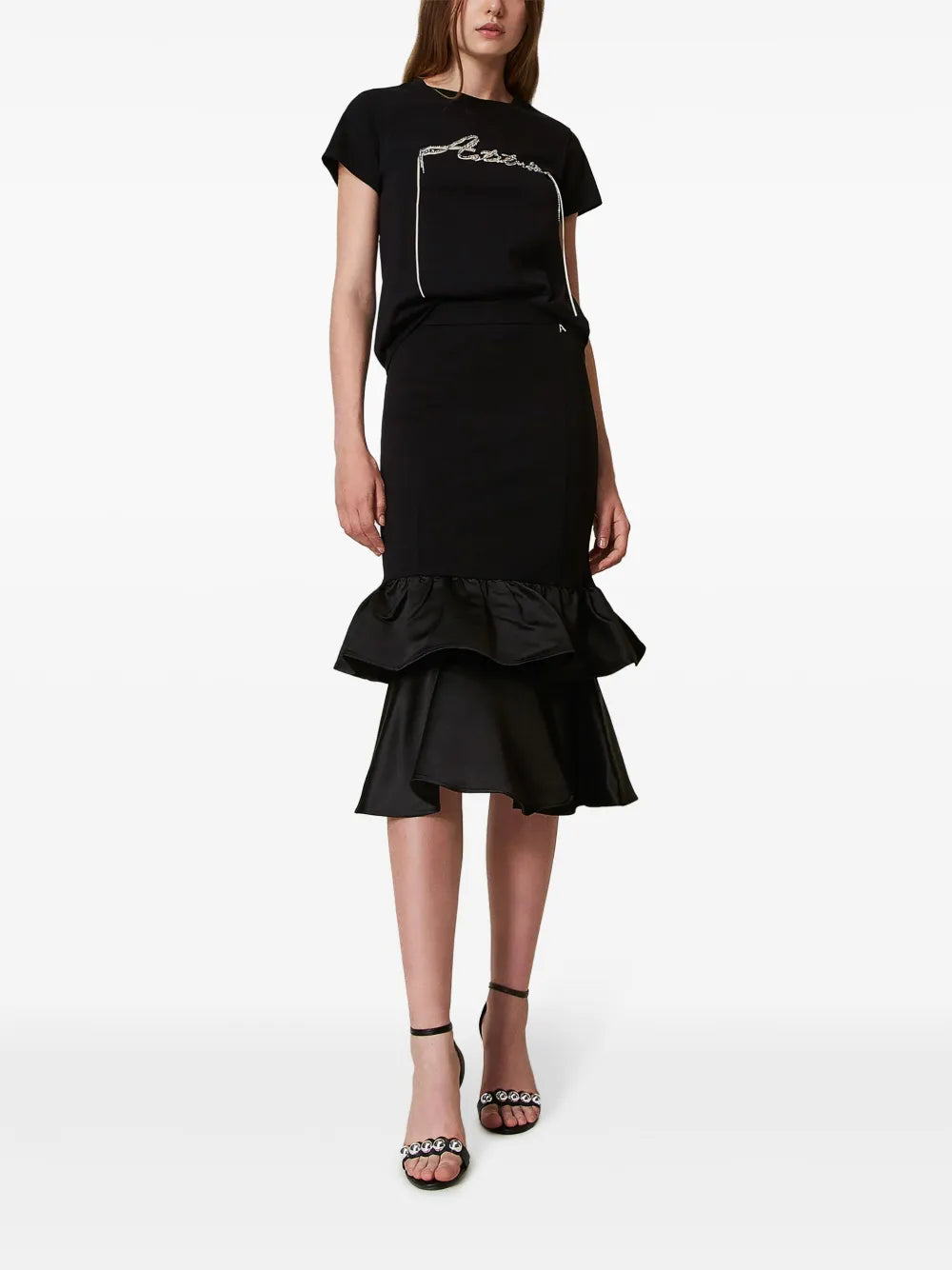Ruffle-Detailing Midi Skirt