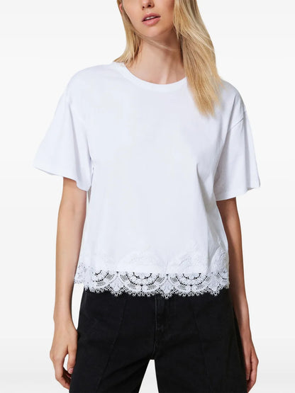 Macramé-Trimmed Cropped T-Shirt