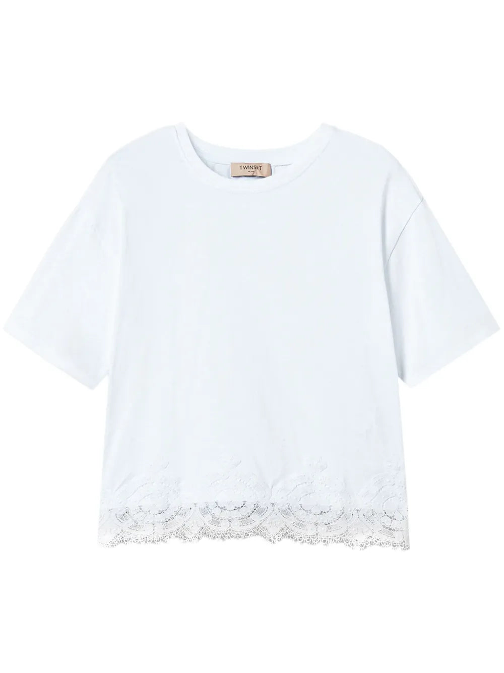 Macramé-Trimmed Cropped T-Shirt