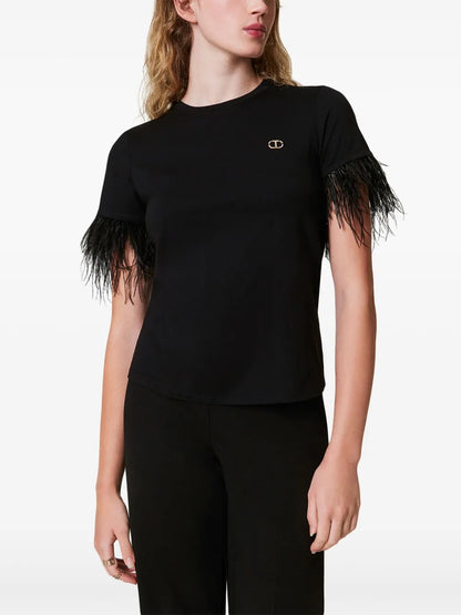 Feather-Detailing T-Shirt