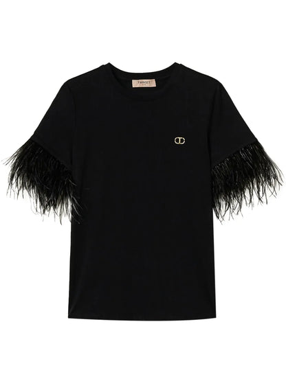 Feather-Detailing T-Shirt