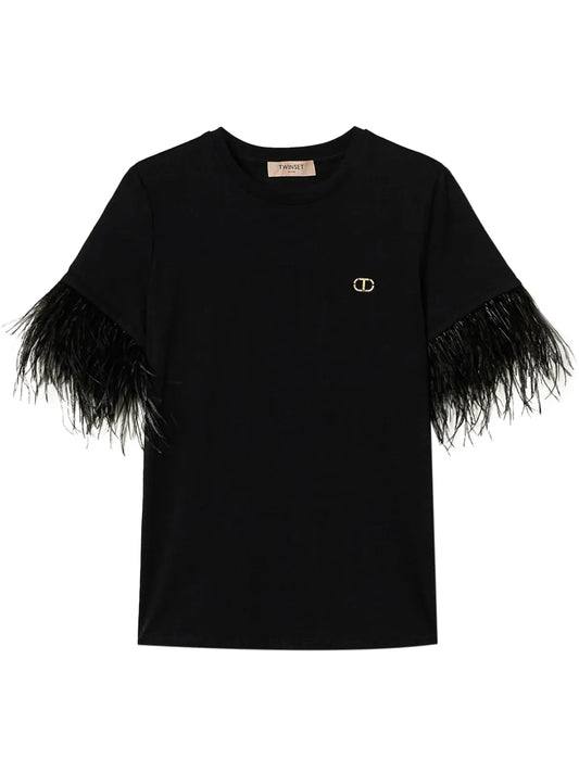 Feather-Detailing T-Shirt