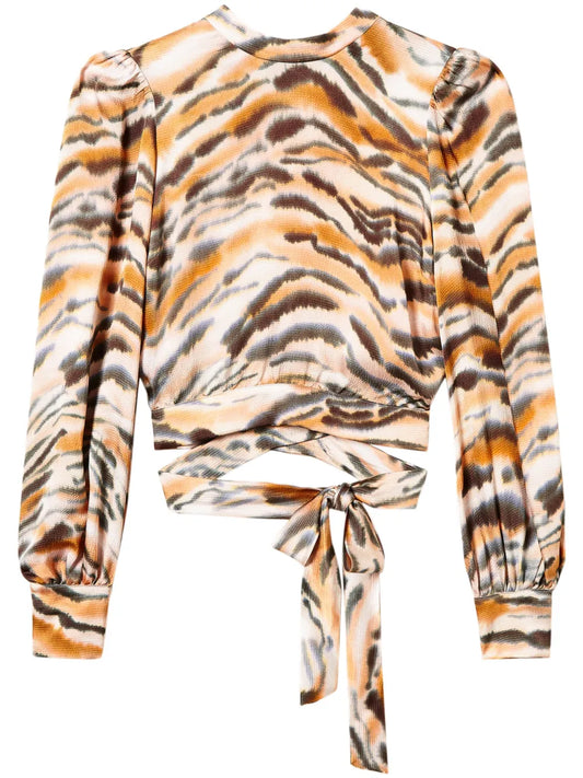 Tiger-Print Cropped Blouse