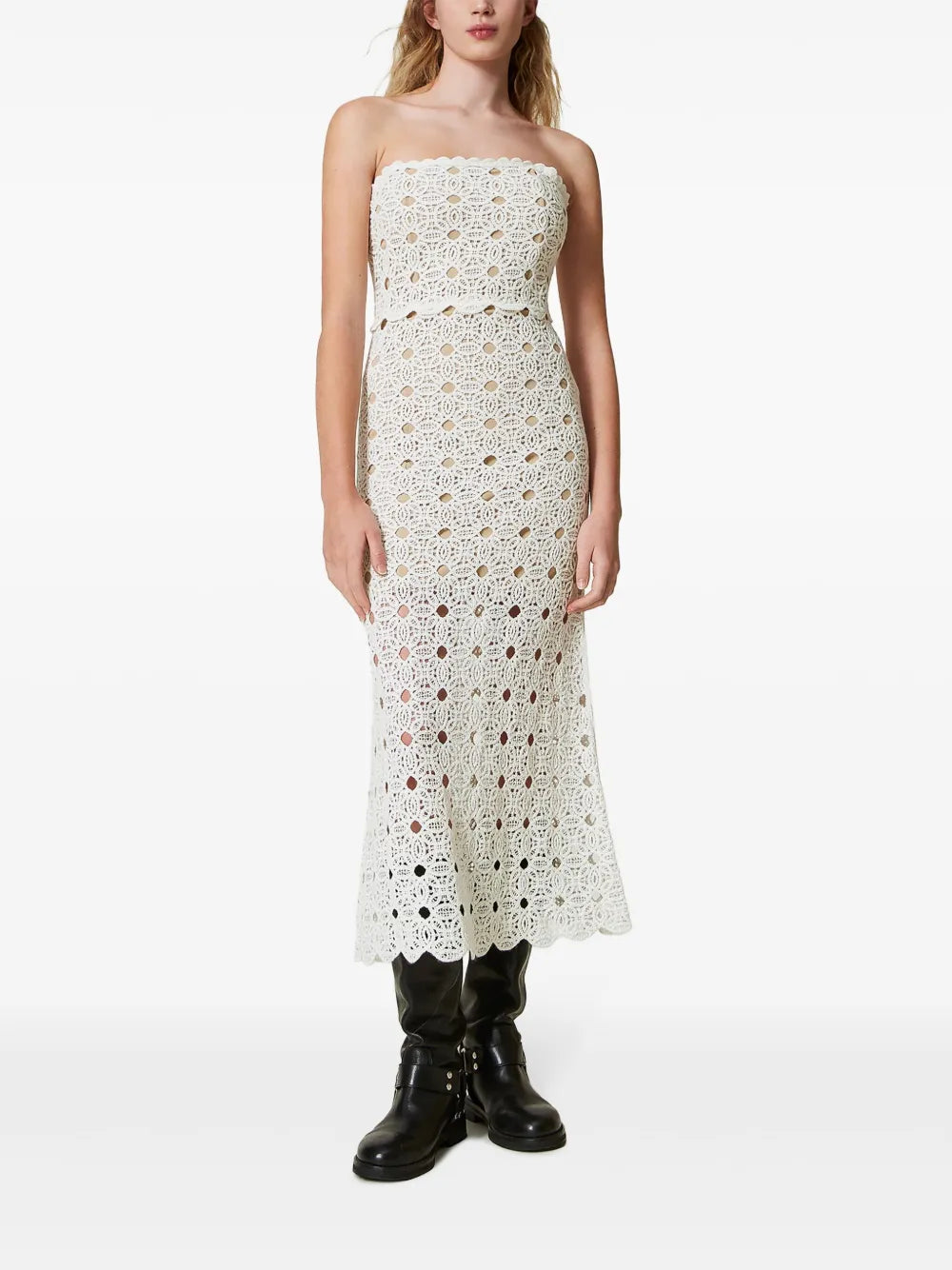 Crochet-Knit Bustier Midi Dress
