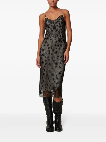 Embroidered-Design Midi Dress