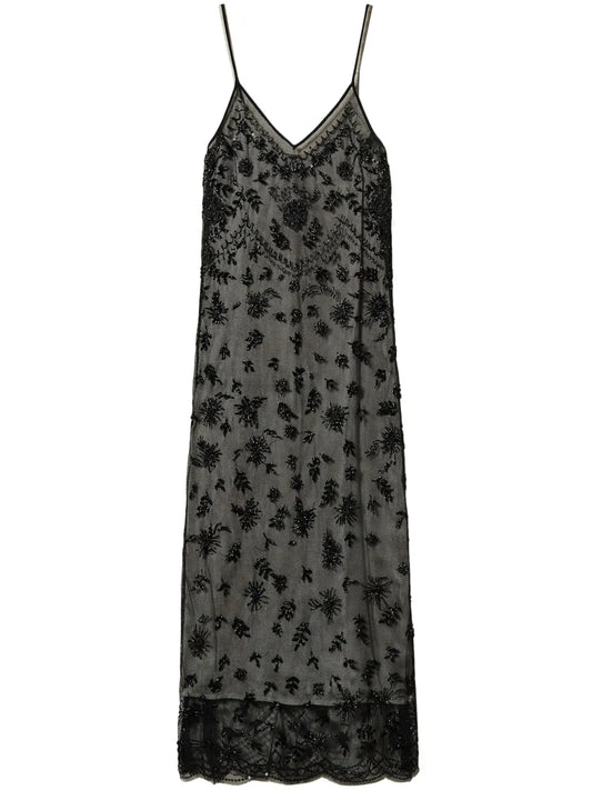 Embroidered-Design Midi Dress