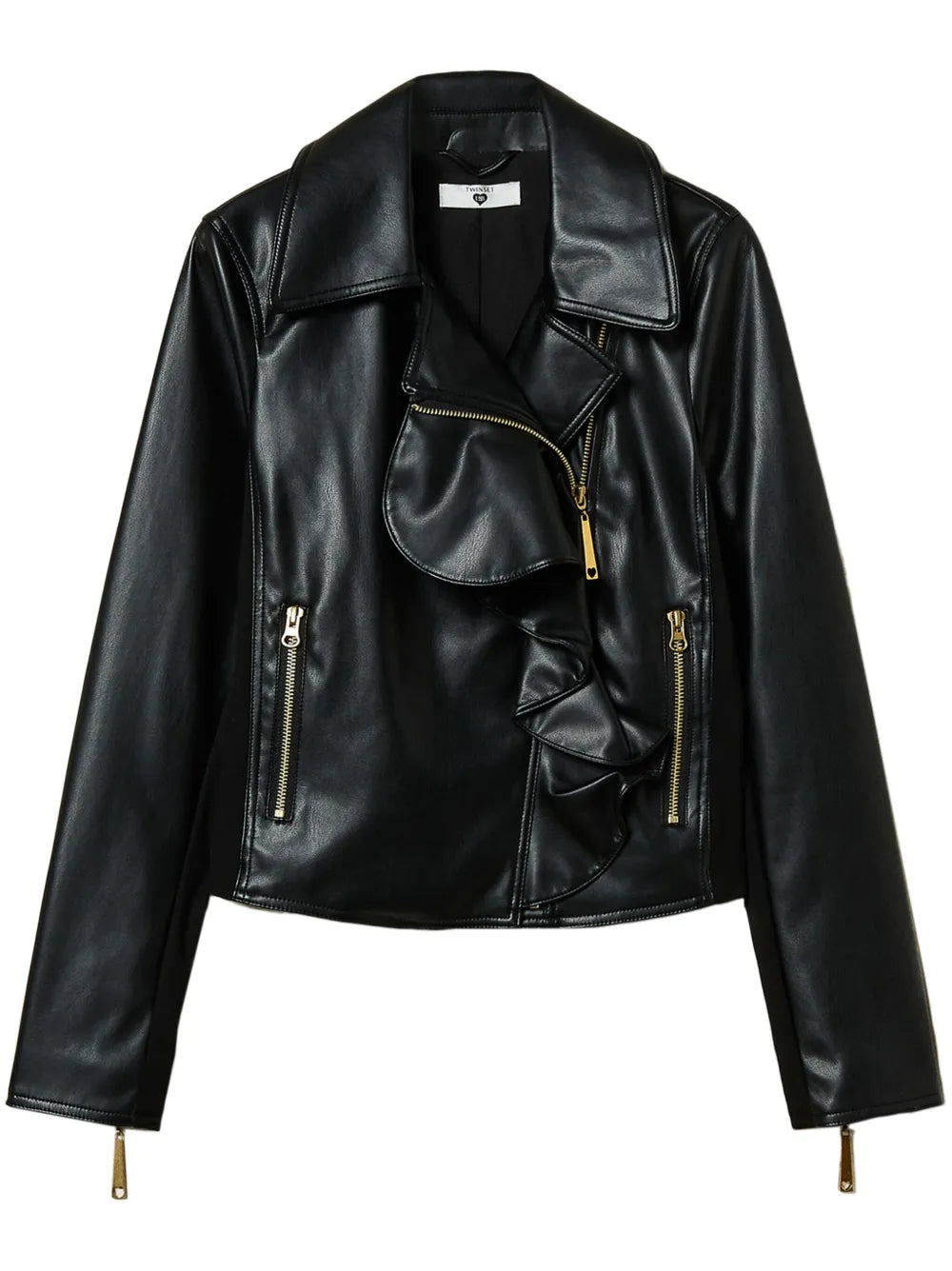 Ruffled Faux-Leather Biker Jacket