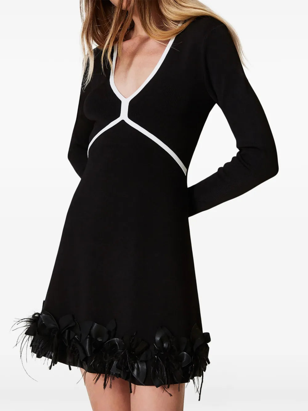 Feather-Detailing Mini Dress