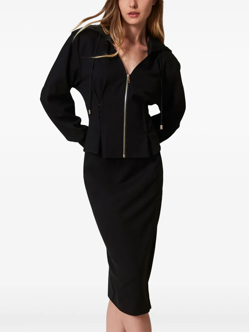 Side Hooks Detail Midi Skirt