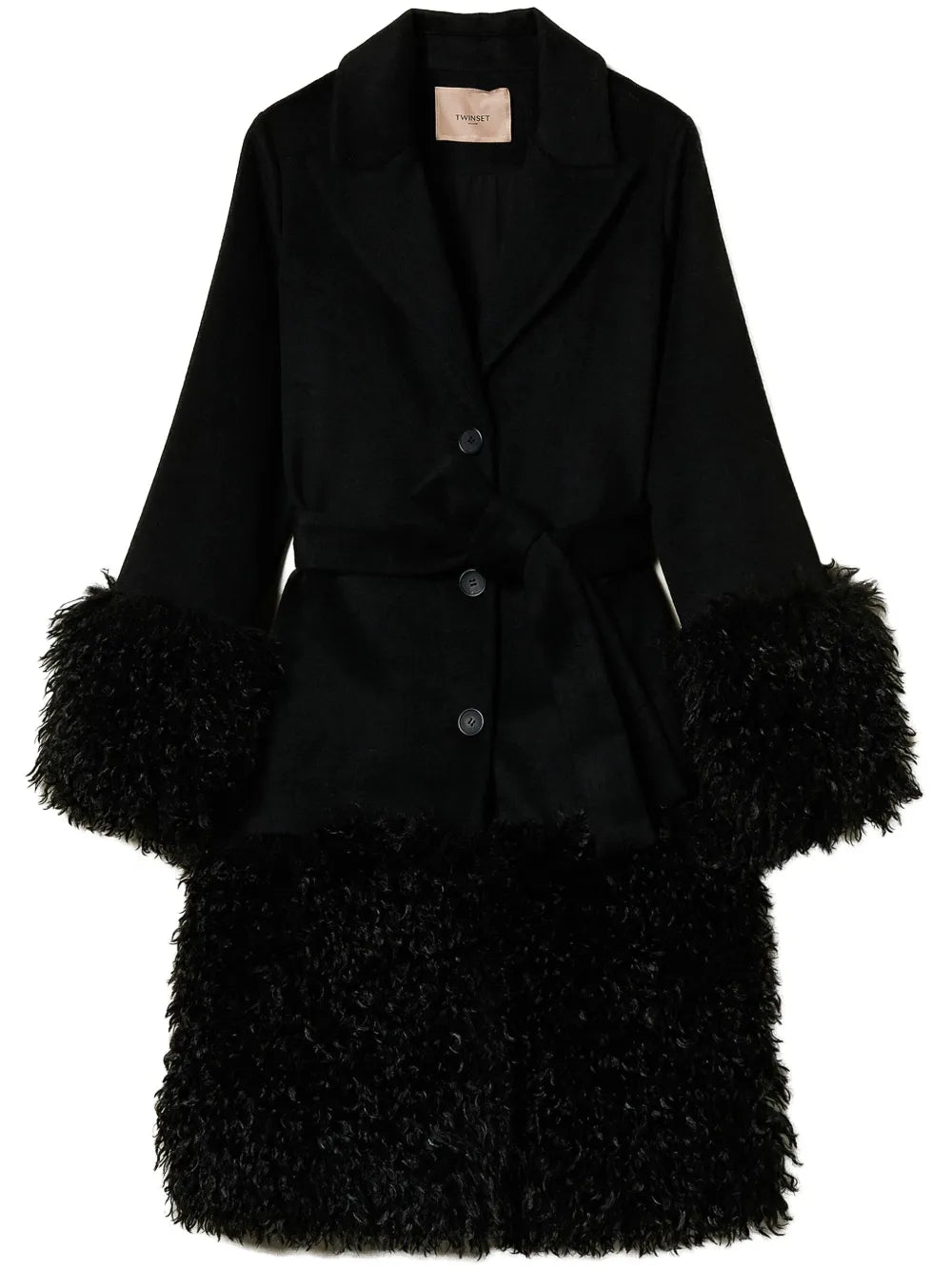 Faux Fur Trim Belted Coat