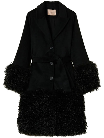 Faux Fur Trim Belted Coat