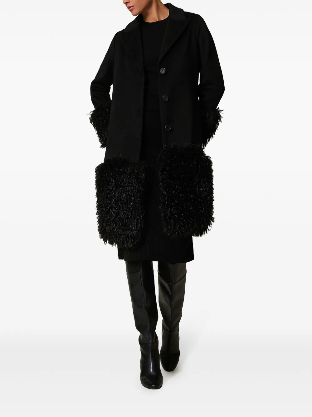 Faux Fur Trim Belted Coat