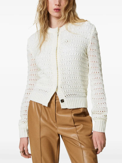 Sequin-Embellished Open-Knit Cardigan