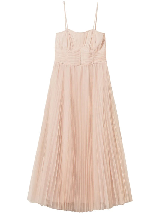 Pleated Tulle Midi Dress