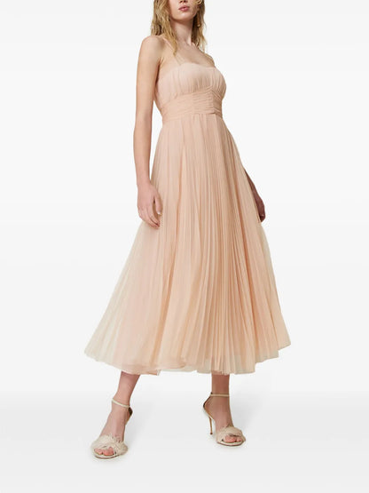 Pleated Tulle Midi Dress