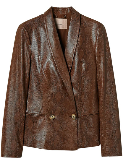 Lizard-Skin Effect Faux Leather Blazer