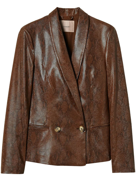 Lizard-Skin Effect Faux Leather Blazer