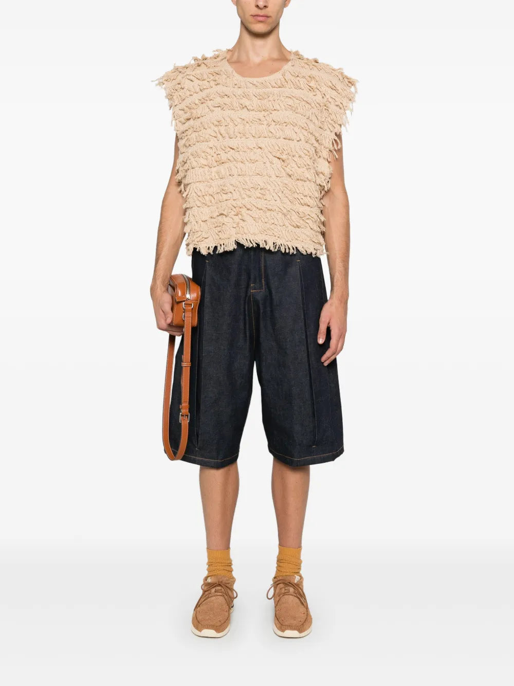 Raffia-Fringed Knit Tank Top