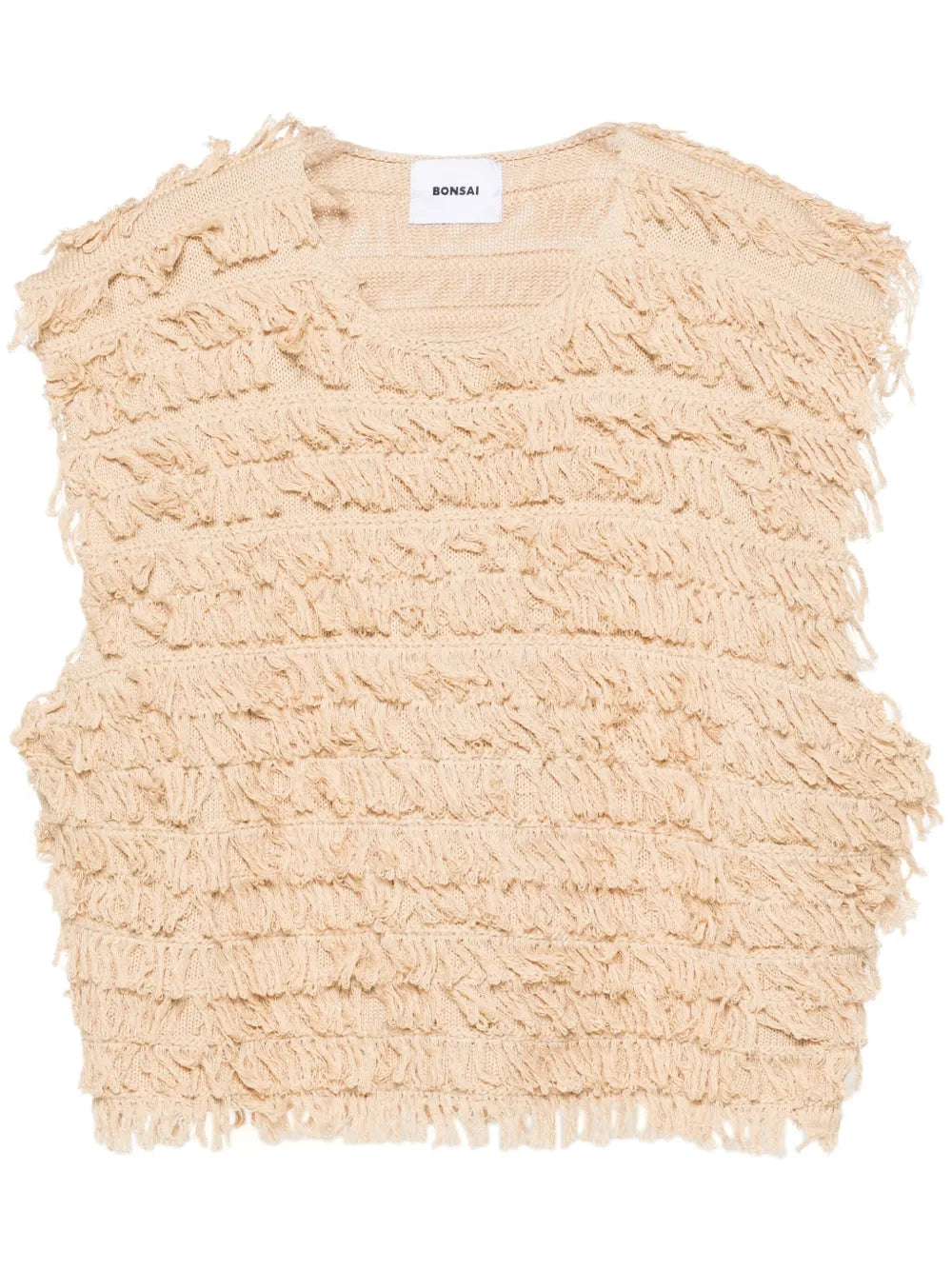 Raffia-Fringed Knit Tank Top
