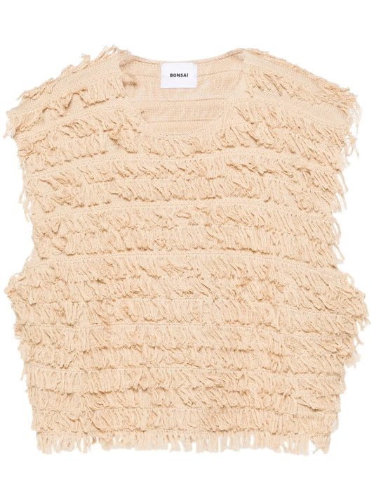 Raffia-Fringed Knit Tank Top