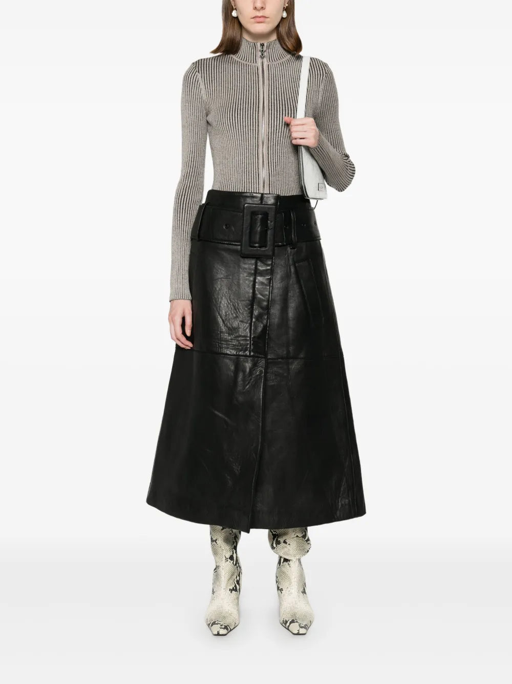 Bonded Leather Midi Skirt