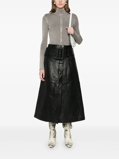 Bonded Leather Midi Skirt