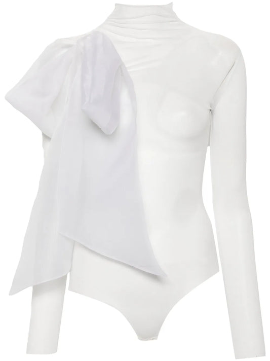 Semi-Sheer Bow-Detail Bodysuit