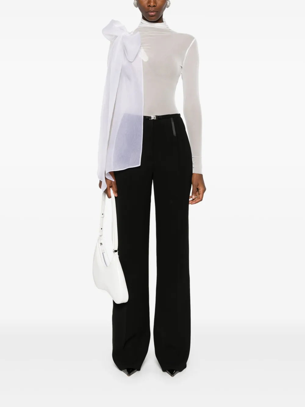Semi-Sheer Bow-Detail Bodysuit