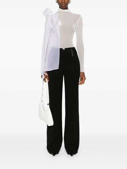 Semi-Sheer Bow-Detail Bodysuit
