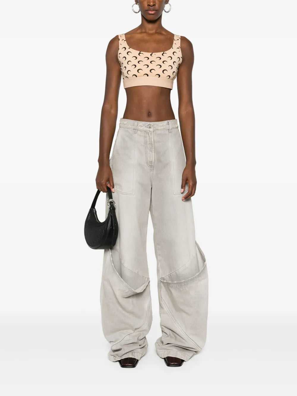 Crescent Moon-Print Crop Top