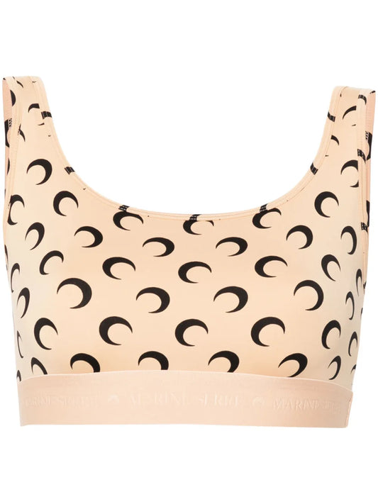 Crescent Moon-Print Crop Top