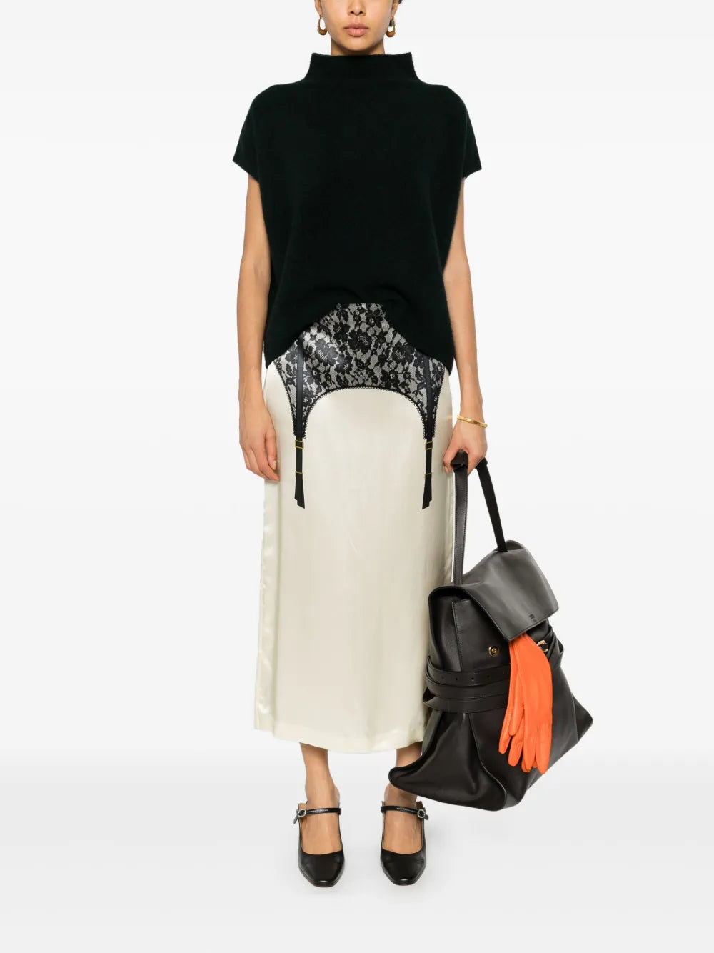 Lingerie-Print Midi Skirt