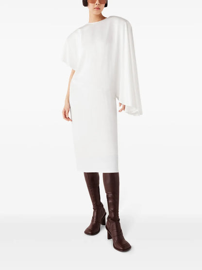 Padded-Shoulder Asymmetric Midi Dress