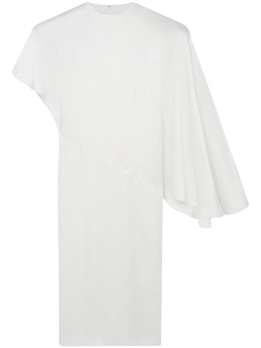 Padded-Shoulder Asymmetric Midi Dress