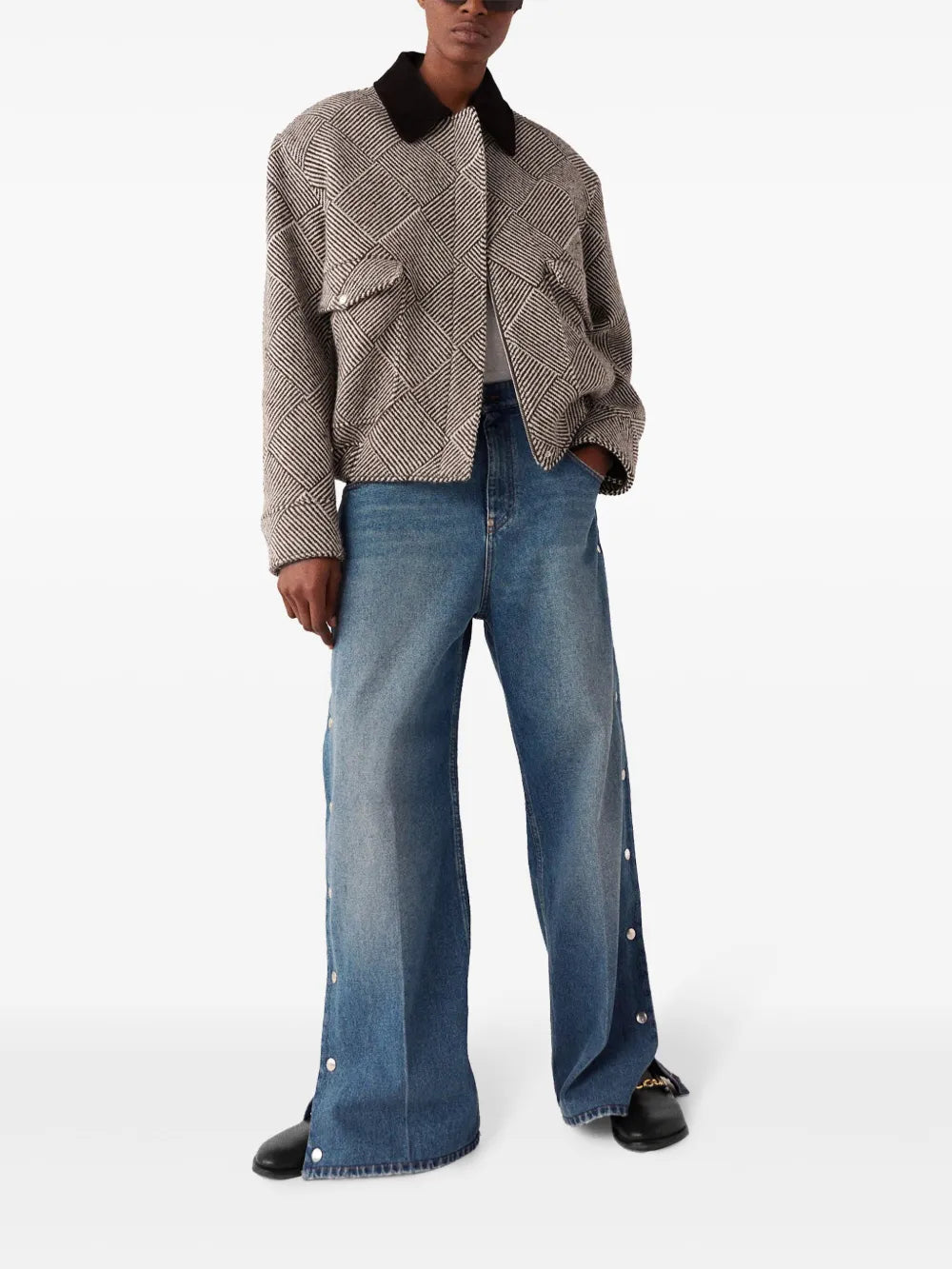 Corduroy-Collar Tweed Jacket