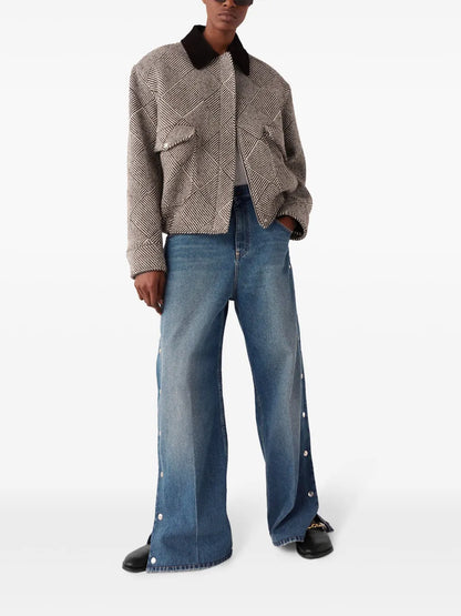 Corduroy-Collar Tweed Jacket