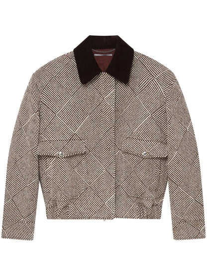 Corduroy-Collar Tweed Jacket