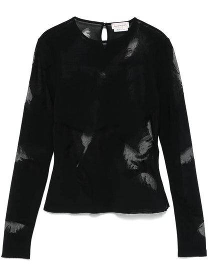Feather-Intarsia Blouse