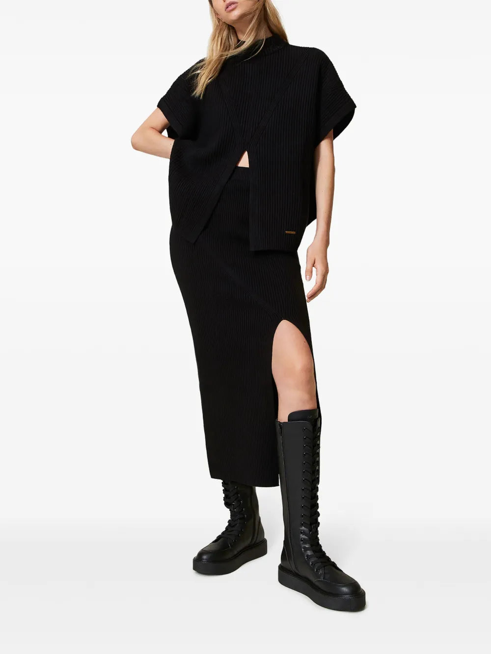 Ribbed-Knit Midi Skirt