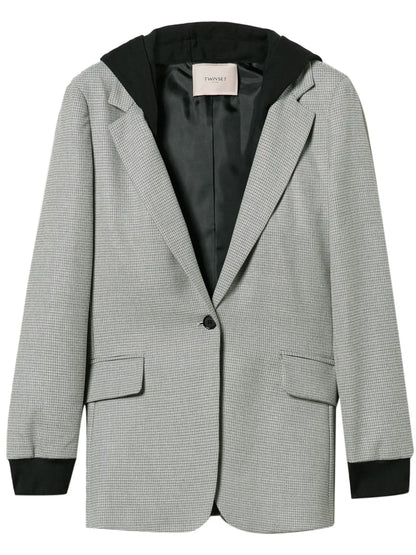 Hooded Houndstooth Blazer