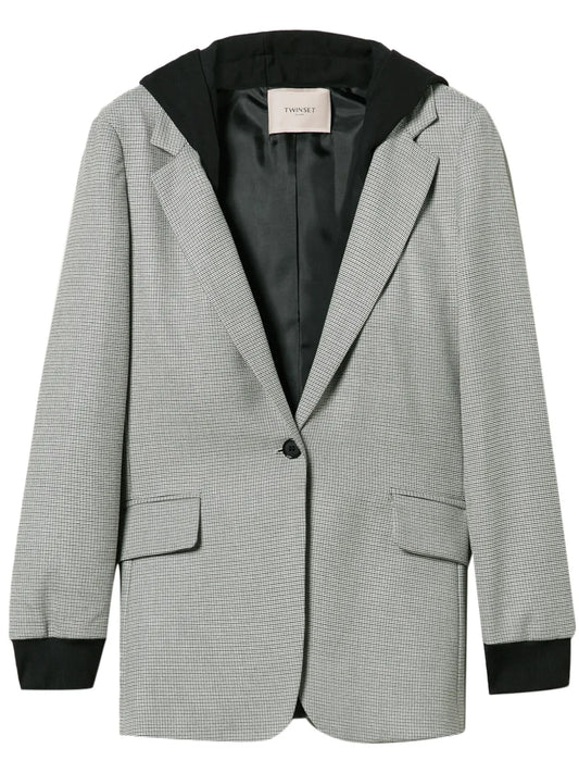Hooded Houndstooth Blazer