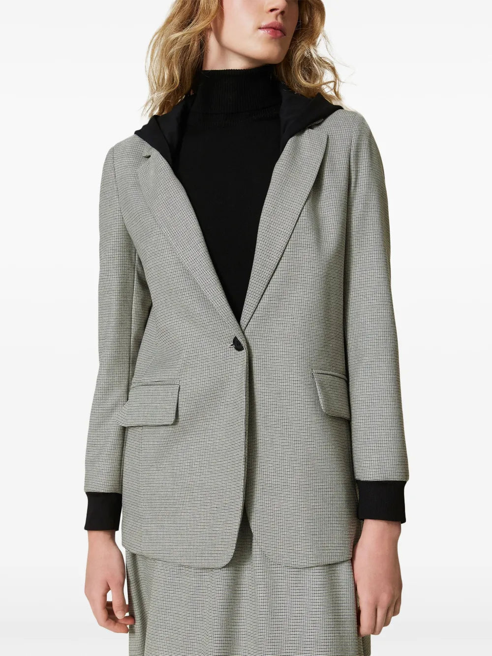 Hooded Houndstooth Blazer