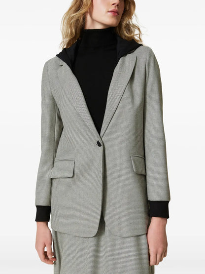 Hooded Houndstooth Blazer