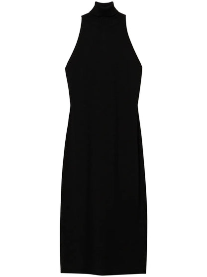 Halterneck Rib-Knit Midi Dress