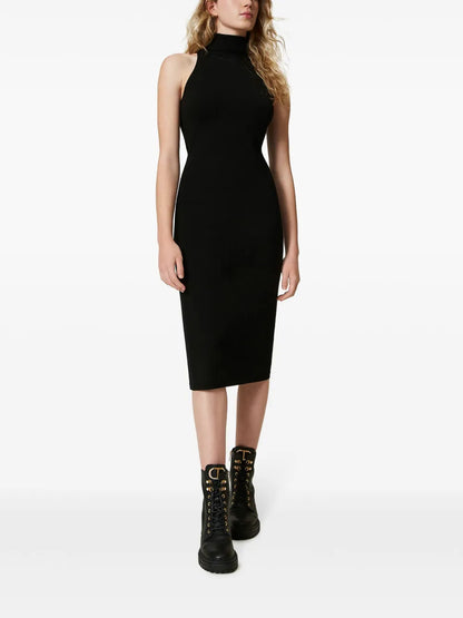 Halterneck Rib-Knit Midi Dress