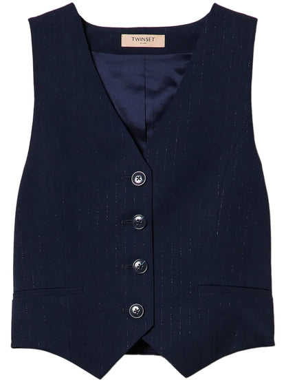 Lurex-Detail Pinstriped Waistcoat